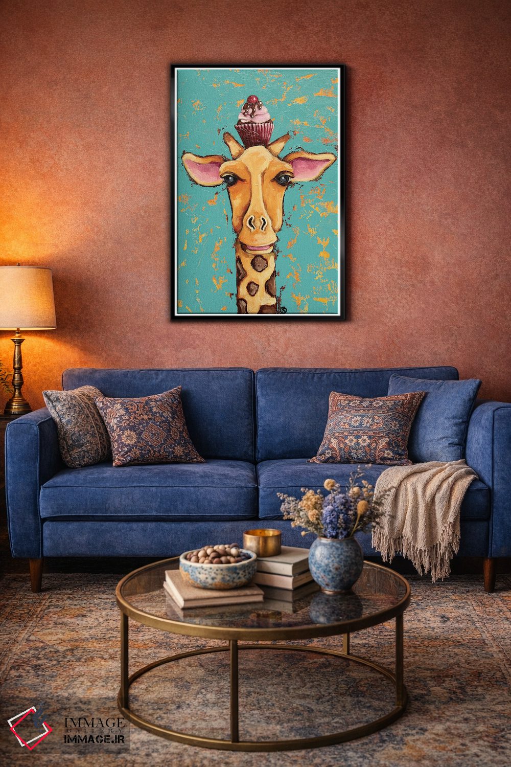 تابلو دکوراتیو زرافه با گیلاس روی سر اثر لوسیا استوارت - D4B