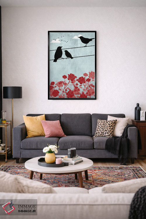 تابلو دکوراتیو پرندگان روی سیم اثر لولوآرت استودیو - D5B