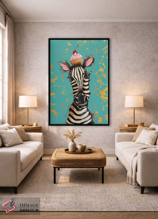 تابلو دکوراتیو گورخر با کیک گیلاسی اثر لوسیا استوارت - D2B