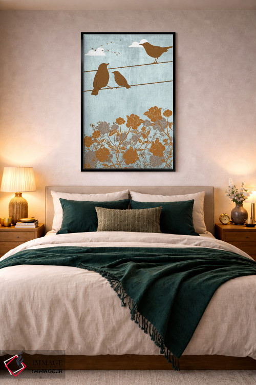 تابلو دکوراتیو پرندگان روی سیم اثر لولوآرت استودیو - D3B