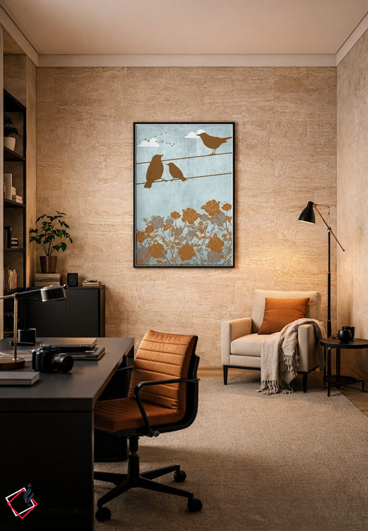 تابلو دکوراتیو پرندگان روی سیم اثر لولوآرت استودیو - D4B