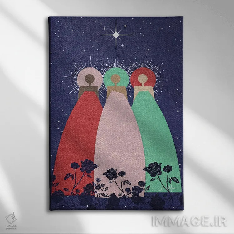 تابلو دکوراتیو سه راهنمای معنوی اثر لولوآرت استودیو - نمای روبهرو روی دیوار