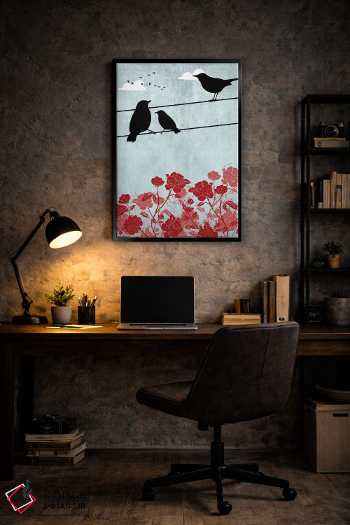 تابلو دکوراتیو پرندگان روی سیم اثر لولوآرت استودیو - D6B