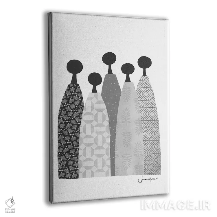 تابلو انتزاعی پنج زن خردمند سیاه و سفید اثر لولوآرت استودیو - نمای پرسپکتیو محصول
