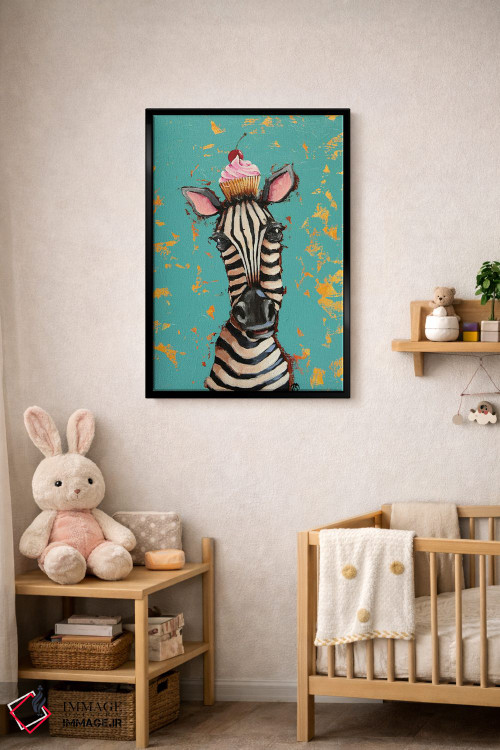 تابلو دکوراتیو گورخر با کیک گیلاسی اثر لوسیا استوارت - D5B