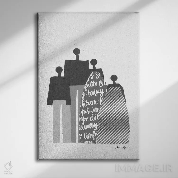 تابلو دکوراتیو پرتره خانواده آفریقایی سیاه و سفید اثر لولوآرت استودیو - نمای روبهرو روی دیوار