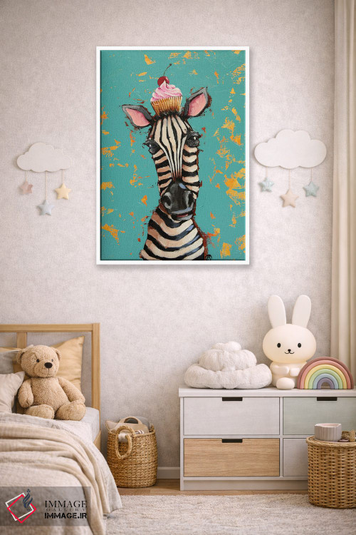 تابلو دکوراتیو گورخر با کیک گیلاسی اثر لوسیا استوارت - D4W