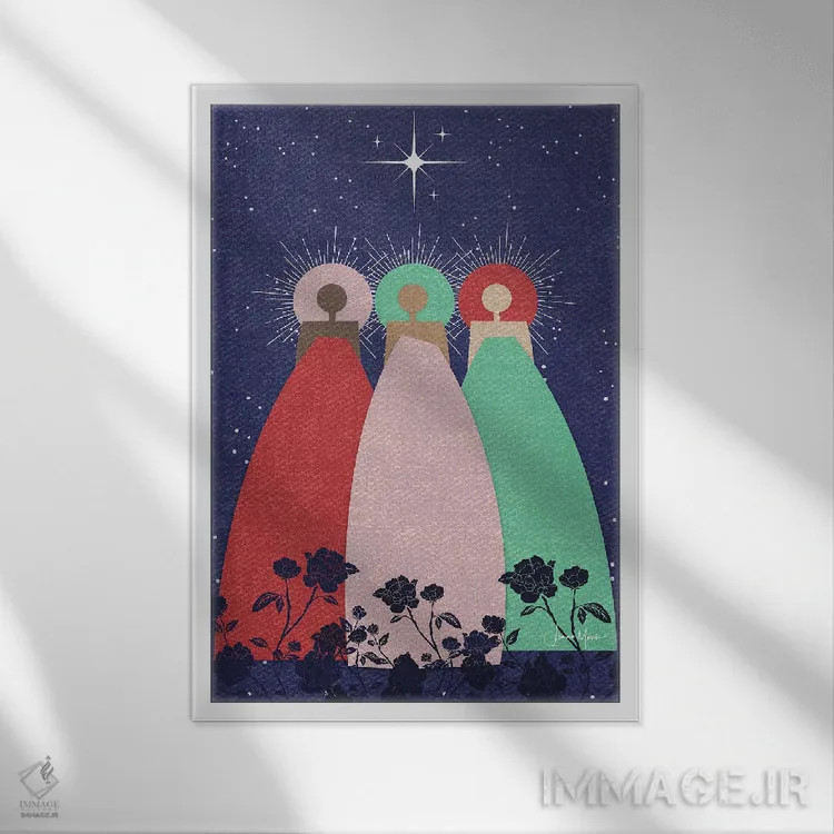 تابلو دکوراتیو سه راهنمای معنوی اثر لولوآرت استودیو - نمای قابدار سفید