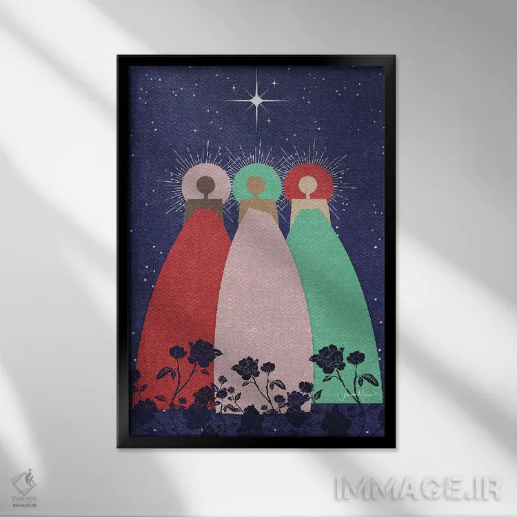 تابلو دکوراتیو سه راهنمای معنوی اثر لولوآرت استودیو - نمای قابدار مشکی