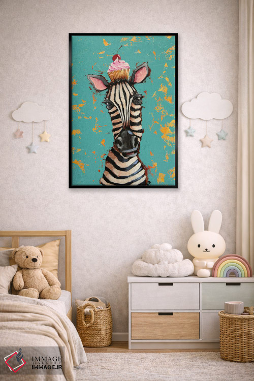 تابلو دکوراتیو گورخر با کیک گیلاسی اثر لوسیا استوارت - D6B