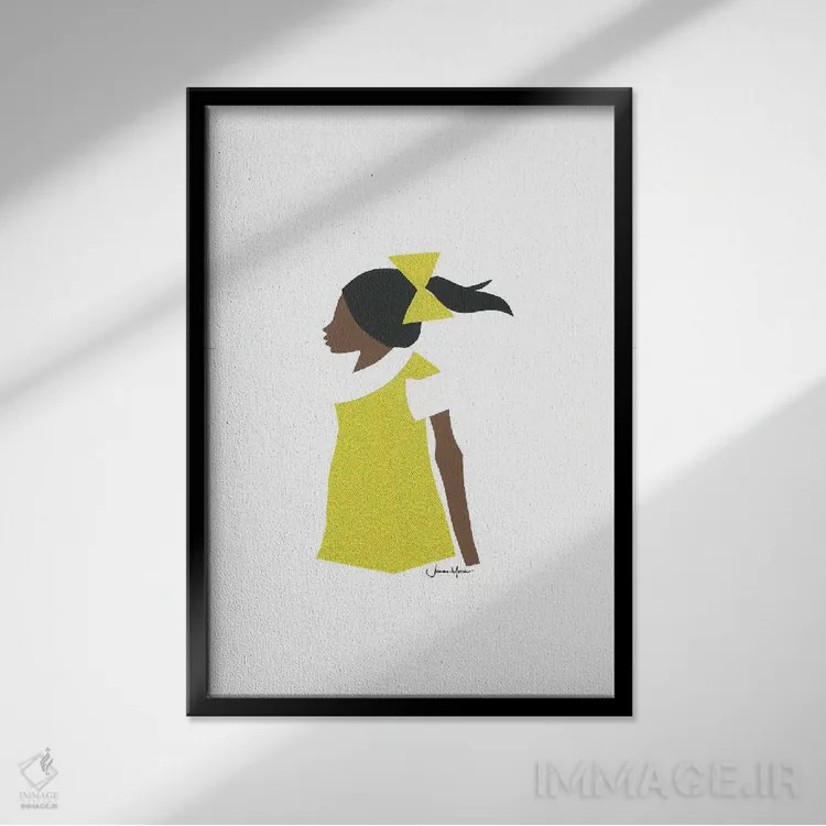 تابلو دکوراتیو دختر دانش آموز آفریقایی-آمریکایی اثر لولوآرت استودیو - نمای قابدار مشکی