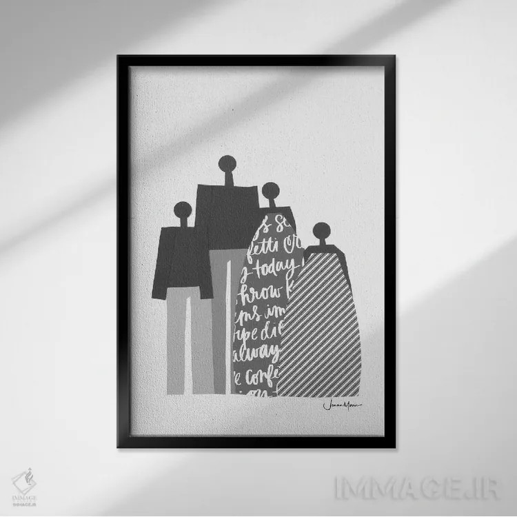 تابلو دکوراتیو پرتره خانواده آفریقایی سیاه و سفید اثر لولوآرت استودیو - نمای قابدار مشکی