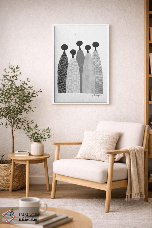 تابلو انتزاعی پنج زن خردمند سیاه و سفید اثر لولوآرت استودیو - D5W
