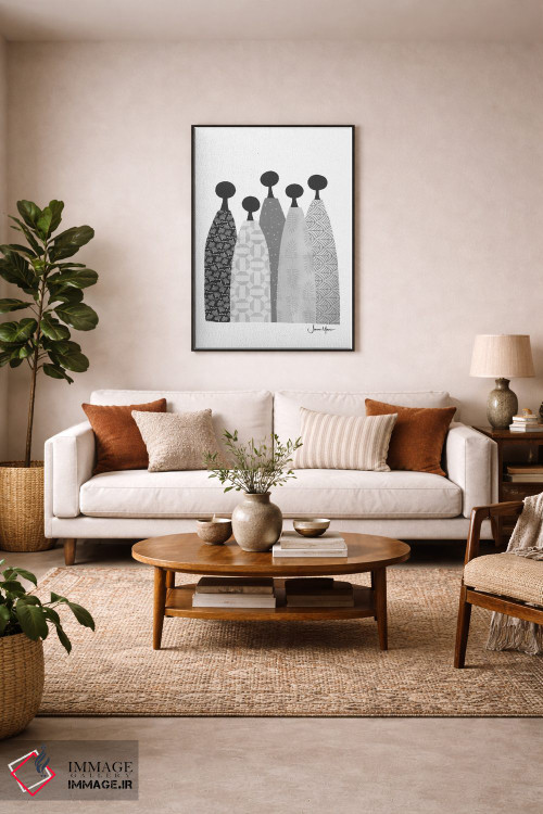 تابلو انتزاعی پنج زن خردمند سیاه و سفید اثر لولوآرت استودیو - D4B