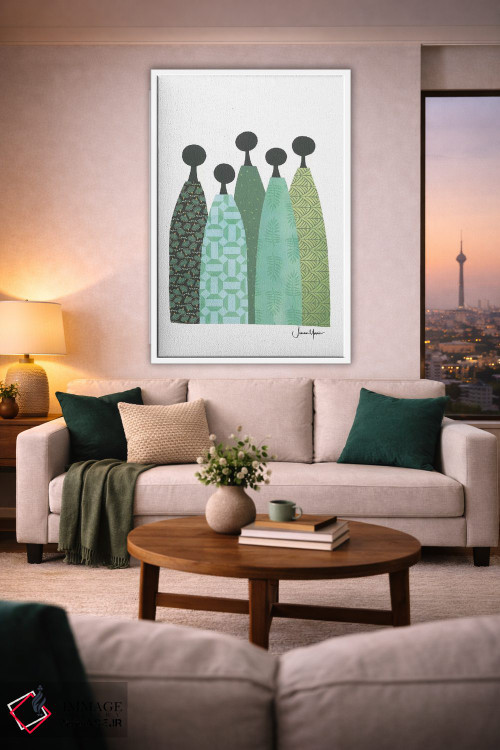 تابلو انتزاعی پنج زن خردمند با لباس سبز اثر لولوآرت استودیو - D1W