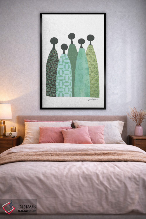 تابلو انتزاعی پنج زن خردمند با لباس سبز اثر لولوآرت استودیو - D2B