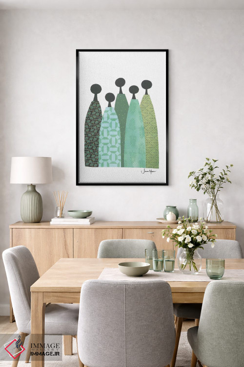 تابلو انتزاعی پنج زن خردمند با لباس سبز اثر لولوآرت استودیو - D5B