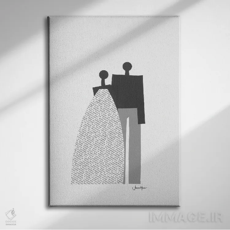 تابلو دکوراتیو زوج عروس و داماد آفریقایی سیاه و سفید اثر لولوآرت استودیو - نمای روبهرو روی دیوار