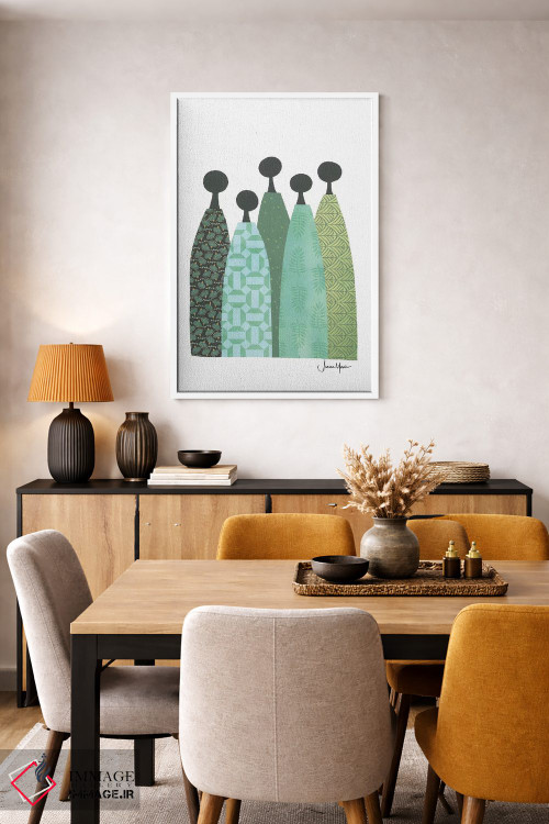 تابلو انتزاعی پنج زن خردمند با لباس سبز اثر لولوآرت استودیو - D4W