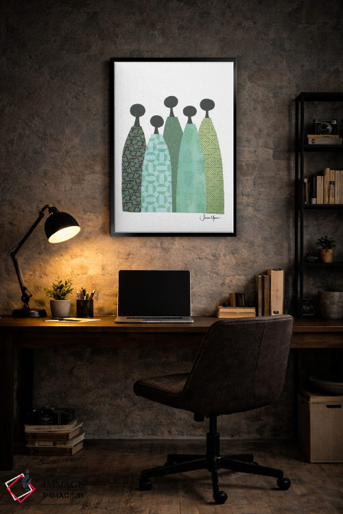 تابلو انتزاعی پنج زن خردمند با لباس سبز اثر لولوآرت استودیو - D6B