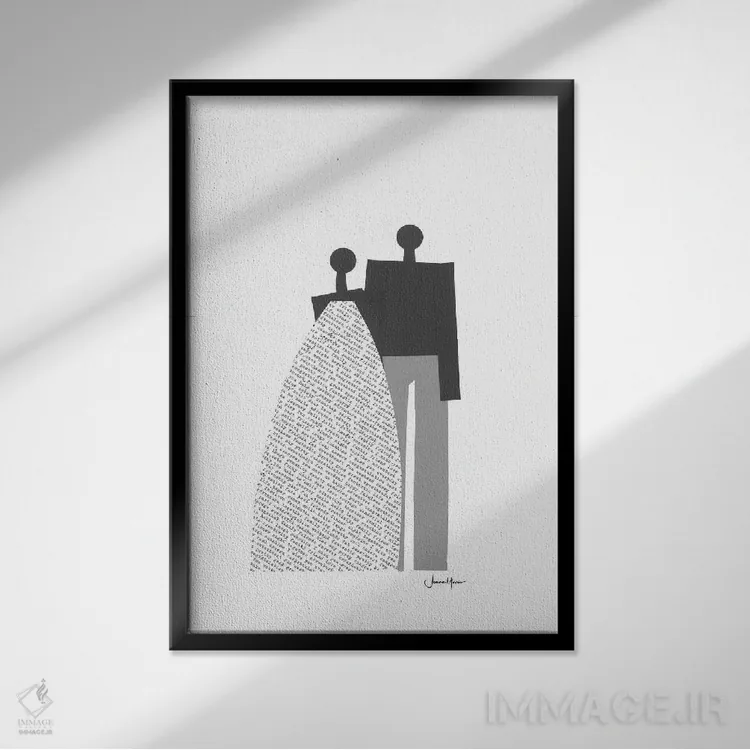 تابلو دکوراتیو زوج عروس و داماد آفریقایی سیاه و سفید اثر لولوآرت استودیو - نمای قابدار مشکی