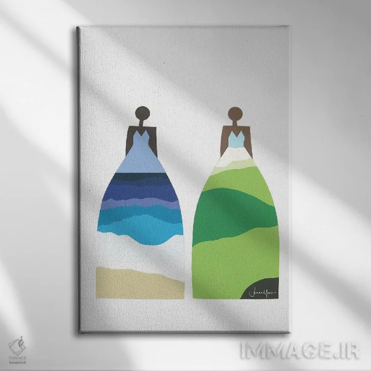 تابلو مدرن ساحل و چمنزار اثر لولوآرت استودیو - نمای روبهرو روی دیوار