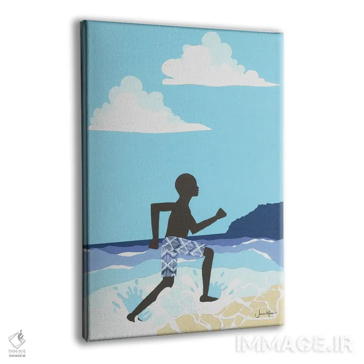 تابلو دکوراتیو شادی پسر سیاه پوست در ساحل اثر لولوآرت استودیو - نمای پرسپکتیو محصول