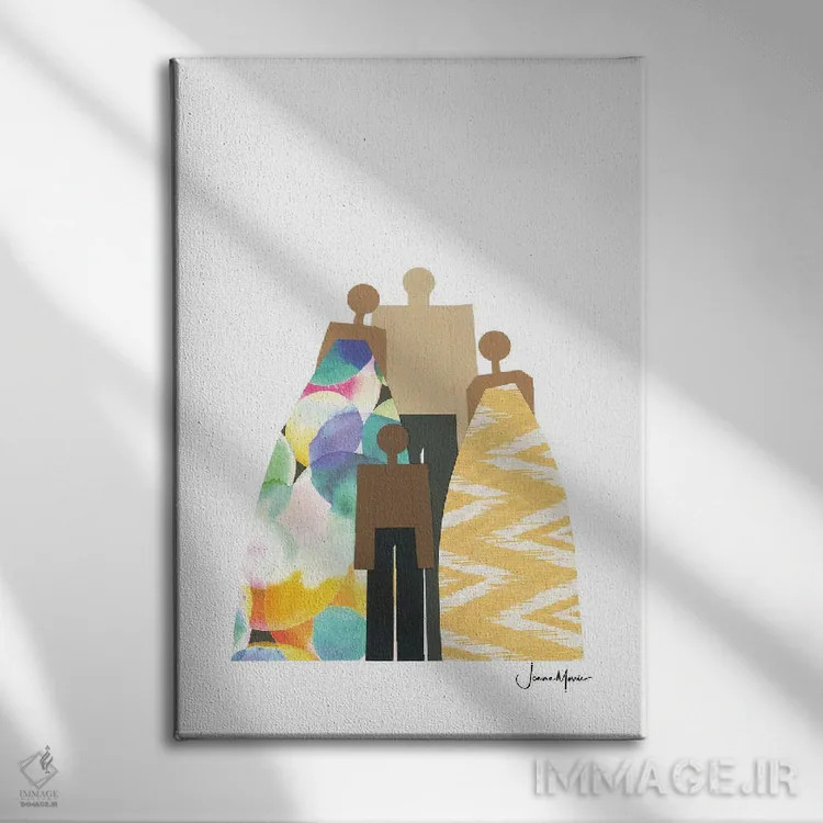 تابلو مدرن خانواده چهار نفره رنگارنگ اثر لولوآرت استودیو - نمای روبهرو روی دیوار