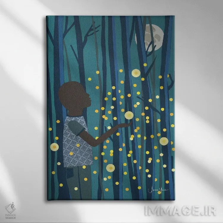 تابلو دکوراتیو کرم های شب تاب اثر لولوآرت استودیو - نمای روبهرو روی دیوار