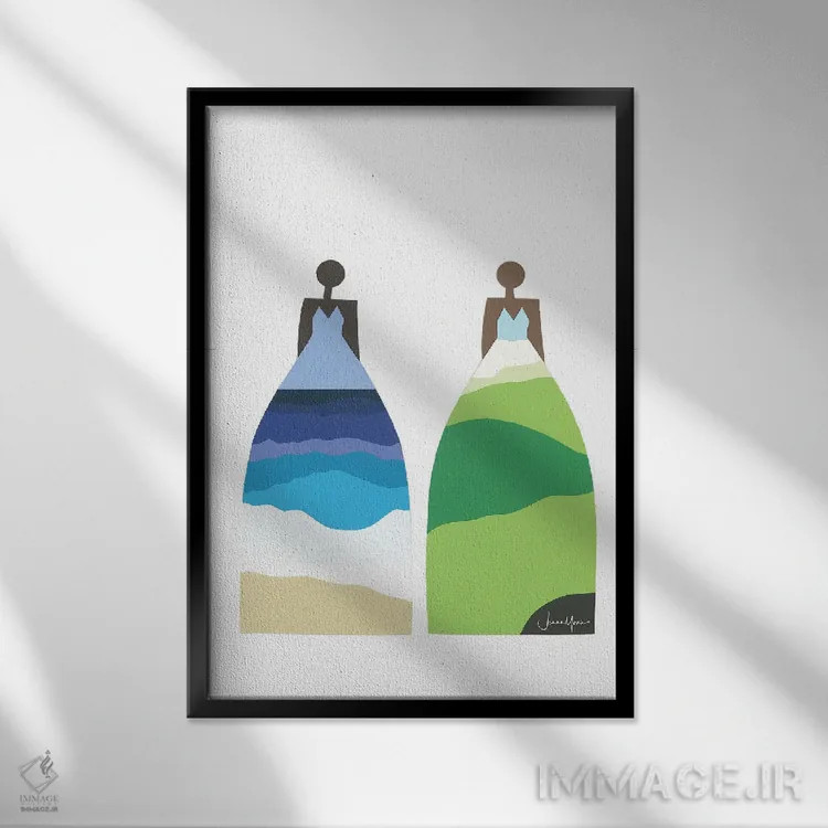 تابلو مدرن ساحل و چمنزار اثر لولوآرت استودیو - نمای قابدار مشکی