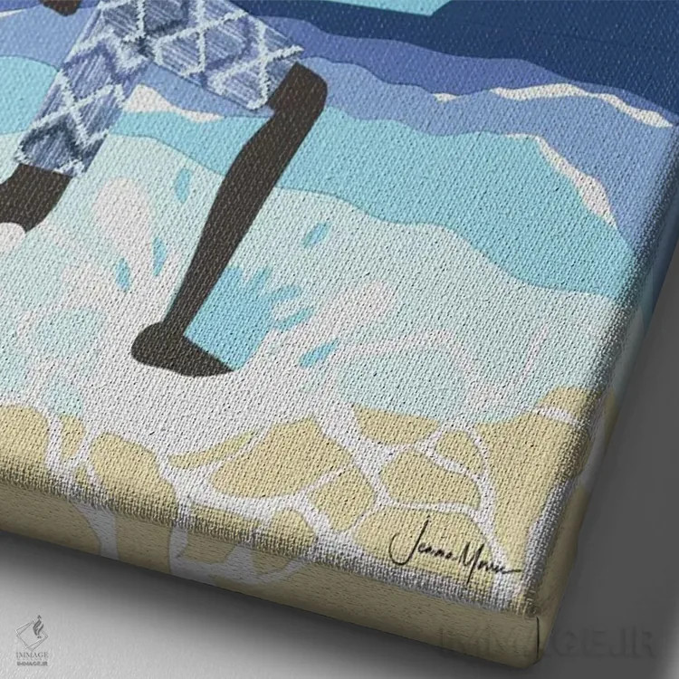 تابلو دکوراتیو شادی پسر سیاه پوست در ساحل اثر لولوآرت استودیو - نمای نزدیک بافت بوم