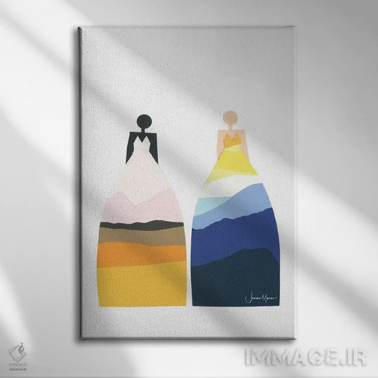 تابلو انتزاعی کشتزار علف و کوه اثر لولوآرت استودیو - نمای روبهرو روی دیوار