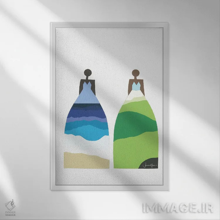 تابلو مدرن ساحل و چمنزار اثر لولوآرت استودیو - نمای قابدار سفید