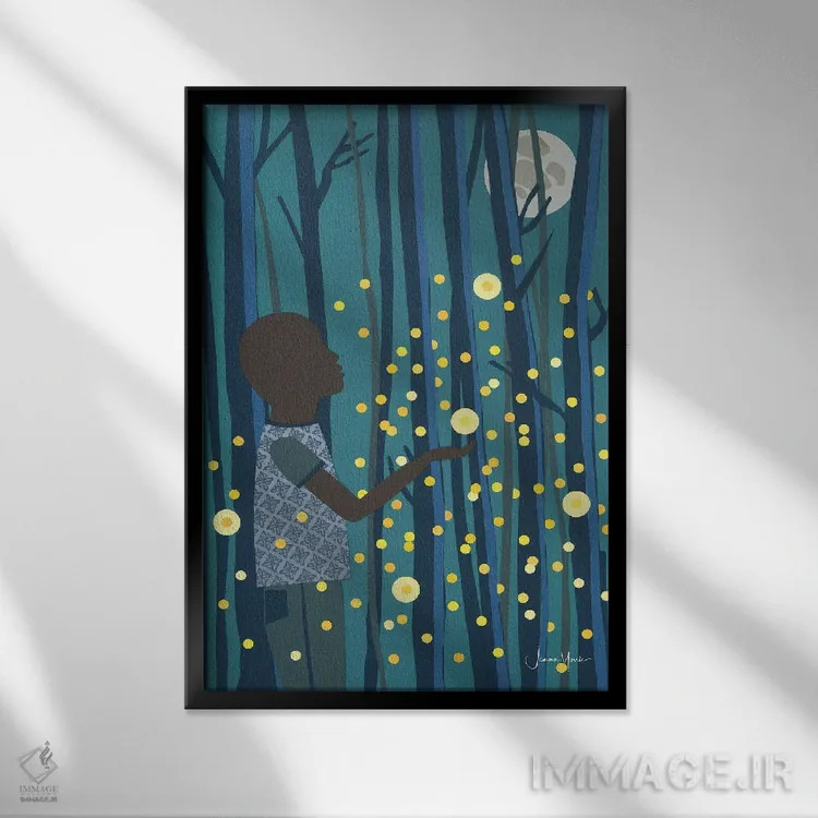 تابلو دکوراتیو کرم های شب تاب اثر لولوآرت استودیو - نمای قابدار مشکی