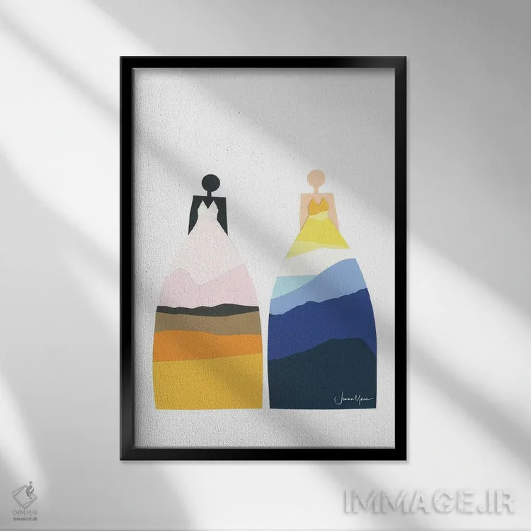 تابلو انتزاعی کشتزار علف و کوه اثر لولوآرت استودیو - نمای قابدار مشکی