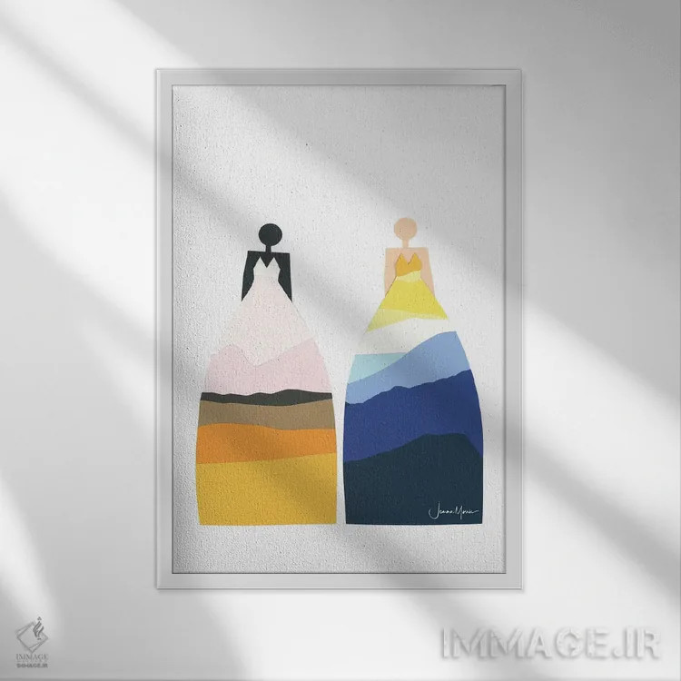 تابلو انتزاعی کشتزار علف و کوه اثر لولوآرت استودیو - نمای قابدار سفید