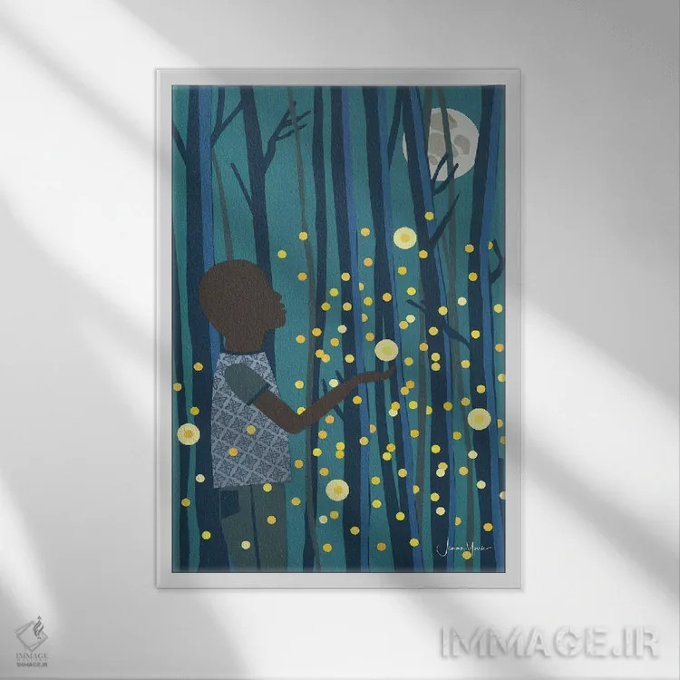 تابلو دکوراتیو کرم های شب تاب اثر لولوآرت استودیو - نمای قابدار سفید