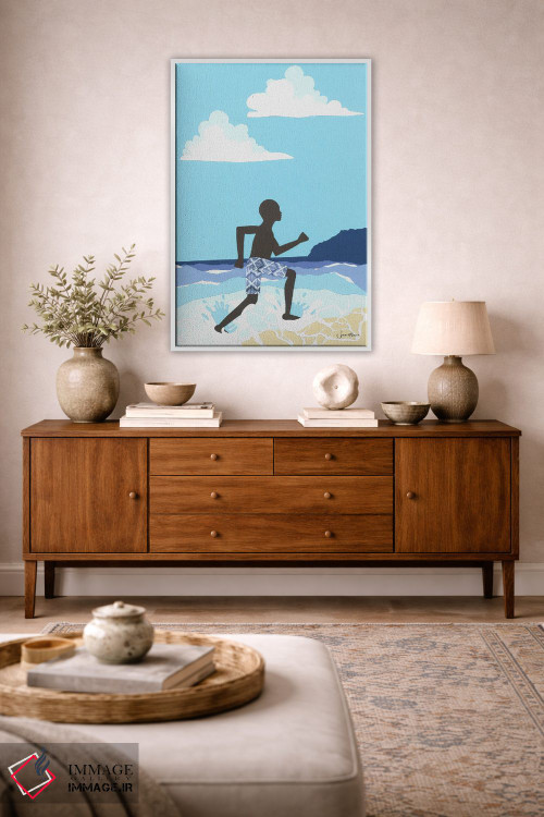 تابلو دکوراتیو شادی پسر سیاه پوست در ساحل اثر لولوآرت استودیو - D2W