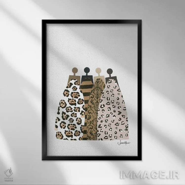 تابلو مدرن چهار دوست مد اثر لولوآرت استودیو - نمای قابدار مشکی