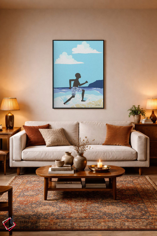 تابلو دکوراتیو شادی پسر سیاه پوست در ساحل اثر لولوآرت استودیو - D3B