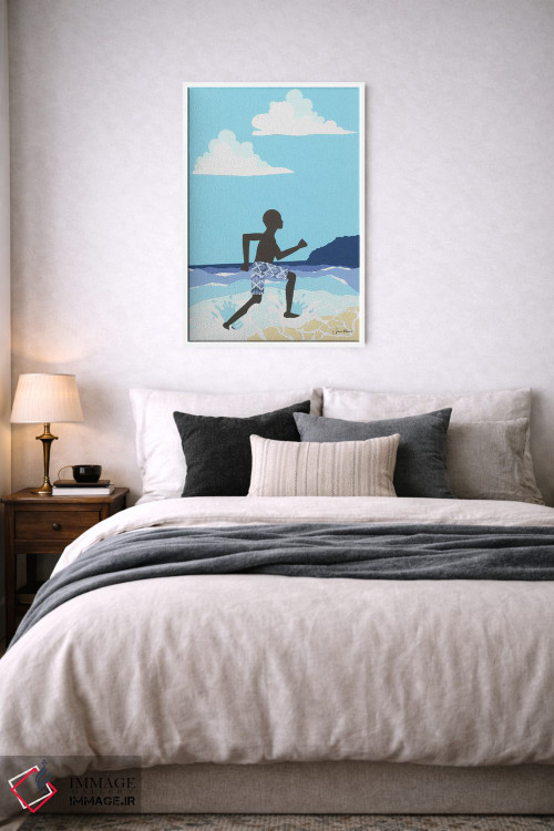 تابلو دکوراتیو شادی پسر سیاه پوست در ساحل اثر لولوآرت استودیو - D5W