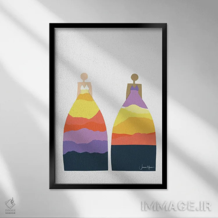 تابلو مدرن طلوع و غروب خورشید اثر لولوآرت استودیو - نمای قابدار مشکی