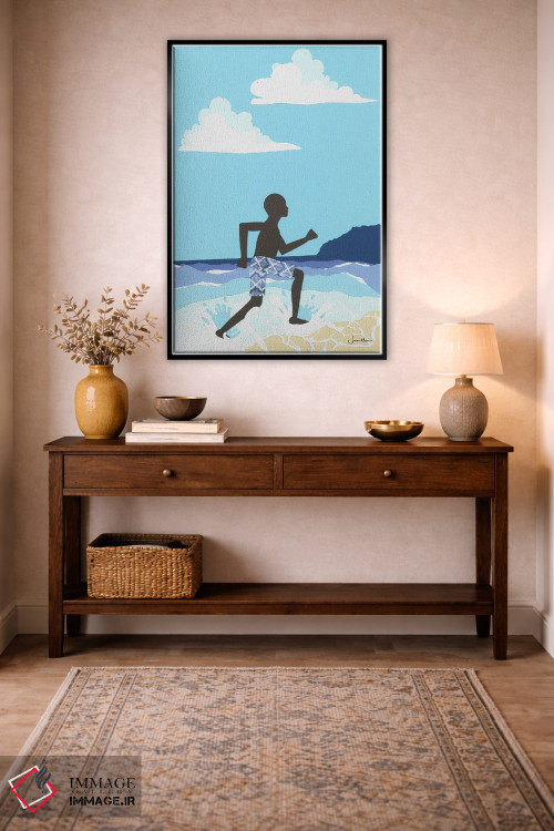 تابلو دکوراتیو شادی پسر سیاه پوست در ساحل اثر لولوآرت استودیو - D4B