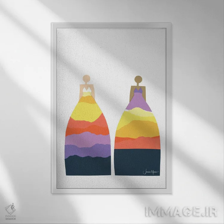 تابلو مدرن طلوع و غروب خورشید اثر لولوآرت استودیو - نمای قابدار سفید