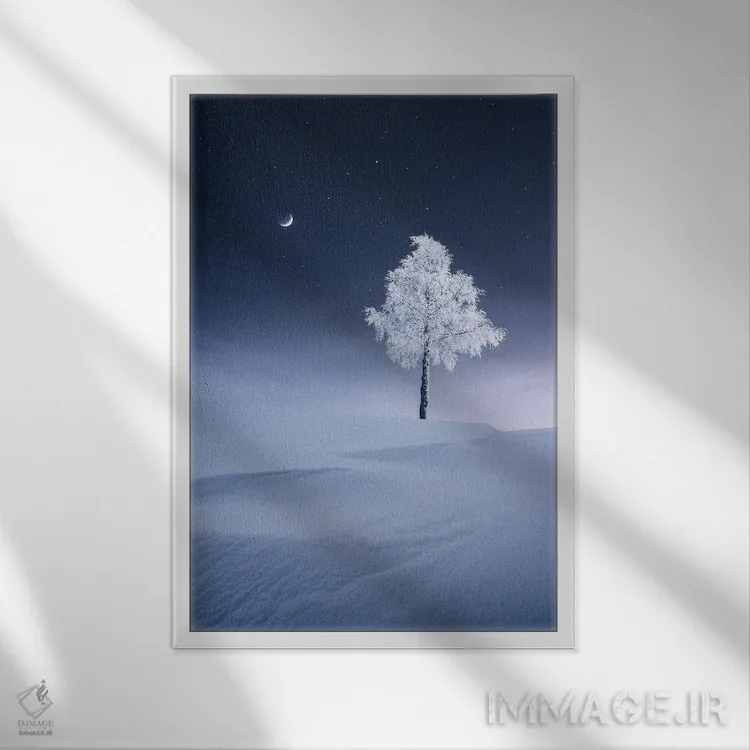 تابلو دکوراتیو ماه در حال افزایندگی اثر لاری لوهی - نمای قابدار سفید