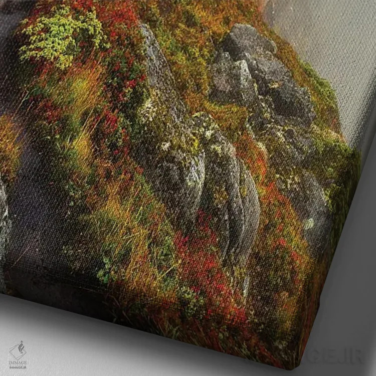 تابلو دکوراتیو کوه مه آلود اثر لاری لوهی - نمای نزدیک بافت بوم