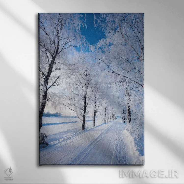 تابلو دکوراتیو جاده زمستانی اثر لاری لوهی - نمای روبهرو روی دیوار