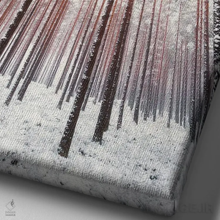 تابلو دکوراتیو کاج های یخ زده اثر لاری لوهی - نمای نزدیک بافت بوم