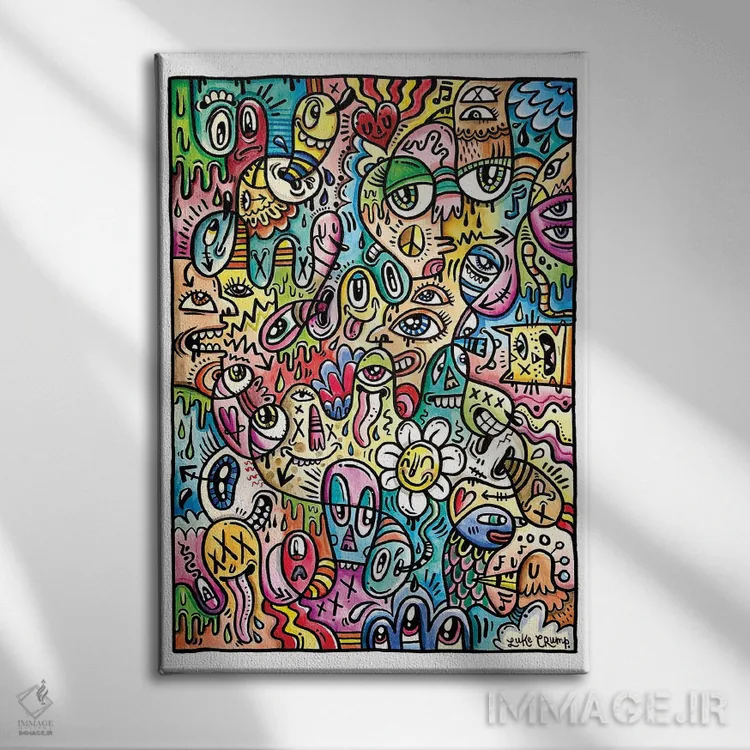 تابلو انتزاعی خط خطی رنگی اثر لوک کرامپ - نمای روبهرو روی دیوار