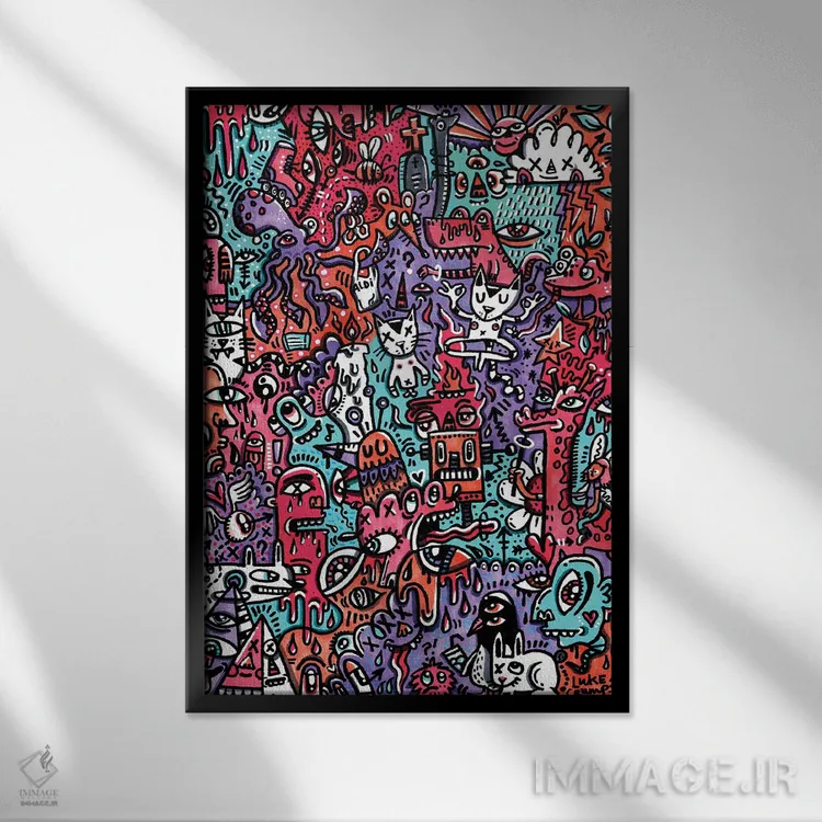 تابلو انتزاعی زمانه پرآشوب اثر لوک کرامپ - نمای قابدار مشکی